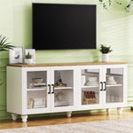 ZUN ON-TREND Farmhouse TV Stand with Tempered Glass Doors for TVs Up to 70", Versatile Sideboard with N721P206052K