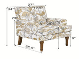 Accent Chair, Floral Armchair, Nailhead Trim, Gold and Grey Decor, Solid Wood Legs, Farmhouse W5568P445701