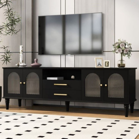 ZUN U-Can 68.9'' Retro TV Stand for TVs up to 75 Inches, Entertainment Center Media Console with Fluted N724P198468B