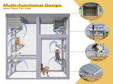 Outdoor Wooden Catio Multi-functional Cat Enclosure, 4 Platforms & 2 Napping Houses, 2 Strong Locks, W3166P476669