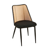 ZUN Black Rattan Dining Chairs Set of 2,Boucle Chairs with Natural Cane Back, Upholstered Dining Room W1164P218679