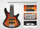 Full Size GIB 6 String H-H Pickup Electric Bass Guitar Bag Strap Pick Connector Wrench Tool Sunset 49547544