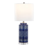 Casa 21" Contemporary Ceramic Table Lamp in Glossy Navy Crackle Ceramic, Polished Nickel, Clear B202P224016