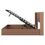 Large grooved undulating lift storage bed frame, wooden platform bed frame with lift storage, no W1858P307153