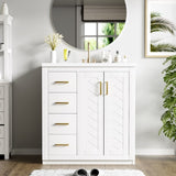 30'' Bathroom with Ceramic Sink Combo,Solid Wood Frame Bathroom Storage Cabinet, Freestanding N710P191970K