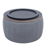 Round Storage Ottoman, 2 in 1 Function, Work as End table and Ottoman, Dark Grey W48735178