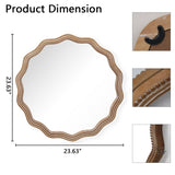 23.62 inches Wood Round Wavy Wall Mirror Round Wall Mirror Scalloped Mirror -Large Decorative Wood W2295P290646