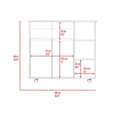 Paprika Kitchen Cart, Four Casters , Four Open Shelves, Double Door Cabinet -Light Oak / White B20092047