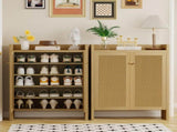 42.5" Tall Rattan Shoe Cabinet with Doors, 6-Tier Wooden Freestanding Shoe Storage Organizer with 98951405