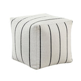Modern Square Pouf Off-White Jacquard Fabric Upholstered Ottoman, Non-Slip Floor Pouf, Bean Bag B011P251657