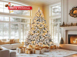 8 FT Pre-lit Snow Flocked Christmas Tree, Artificial Hinged Xmas Pine Tree with 1300 Branch Tips, 40181565