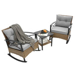 ZUN 3pcs rocking rattan set wholesale leisure chair outdoor rattan rocking chair set grey W640134152