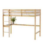 ZUN Twin High Loft Bed, Rubber Wood Loft Bed with Safety Guardrail, built-in desk, ladder,White Oak 64025790