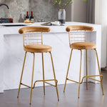 ZUN Bar Stool Set of 2, Luxury Velvet High Bar Stool with Metal Legs and Soft Back, Pub Stool Chairs W117071316