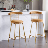 ZUN Bar Stool Set of 2, Luxury Velvet High Bar Stool with Metal Legs and Soft Back, Pub Stool Chairs W117071316