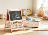 Pink Cute Fox Kids Easel with Paper Roll Toy Box with Lid, Double-Sided Blackboard Whiteboard for 88320195