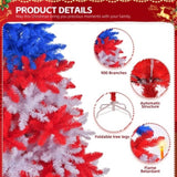 ZUN 6 FT Patriotic Artificial Christmas Tree, Hinged Tree 4th of July Patriotic Decorations with 900 92099137