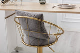 Grey velvet bar chair, pure gold plated, unique design,360 degree rotation, adjustable W117065088