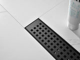 12 Inch Linear Shower Drain with Removable Square Patterned Grate, 304 Stainless Steel with Hair 44188457