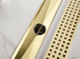 24 Inch Linear Shower Drain with Removable Square Patterned Grate, 304 Stainless Steel with Hair 20605305