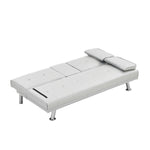 ZUN Sofa Bed with Armrest two holders WOOD FRAME, STAINLESS LEG, FUTON WHITE PVC W2297P164962