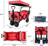 ZUN Collapsible Wagon Heavy Duty Folding Wagon Cart with Removable Canopy, 4" Wide Large All Terrain 89759554