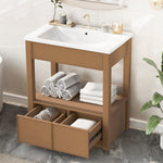 ZUN 30" Bathroom Vanity with Sink Top, Bathroom Cabinet with Open Storage Shelf and Two Drawers, Brown 51882165