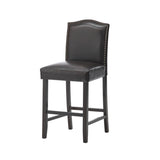Set of 2, 26.25" Upholstered Counter Height Barstools with Nailhead Trim, Brown and Walnut, PU 62369.00PU
