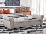 50-Inch Button Tufted Storage Bench with Rolled Arms & Wood Legs, Gray 11065906