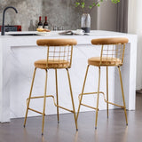 ZUN Bar Stool Set of 2, Luxury Velvet High Bar Stool with Metal Legs and Soft Back, Pub Stool Chairs W117071316