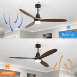 ZUN 60 Inch Ceiling Fan With Lights 3 Solid Wood Fan Blade Noiseless Reversible Motor Remote Control W882P212625