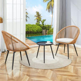 Modern 3-Piece Set 17.7" Anti-Spill Round Coffee Table 2 Rattan Swivel Chairs, Outdoor Patio W1151P250965