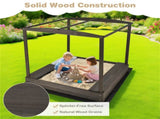 Brown Kids Wooden Sandbox with Waterproof Canopy, Built-in Seats & Storage 61201744