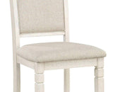 Antique White Finish Wooden Counter Height Chairs 2pcs Set Textured Fabric Upholstered Dining Chairs B01155794