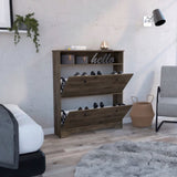 Shoe Rack 46" H, One Open Storage Shelf, Two Internal Storage Drawers, Two Doors, Dark Brown B097133214