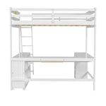 ZUN Full Size Loft Bed with U-shaped Desk, Drawers and Storage Shelves, White 58879718