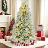 6FT Pre-Lit Spruce Snow Flocked Christmas Tree, Artificial Hinged Xmas Tree with 300 Multi-Color LED N704P199474A