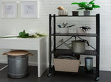 4 Shelf Foldable Metal Storage Shelves, Wheels, Adult, Kitchen, Laundry Room, Black 51689566