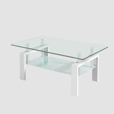 ZUN Tempered Clear Glass Coffee Table, 2-Layers Coffee Table Living Room Center Table W1718120236