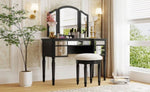 ZUN GO 43" Dressing Table Set with Mirrored Drawers and Stool, Tri-fold Mirror, Makeup Vanity Set for WF306449AAB