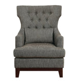 ZUN Button Tufted Wing-Back Accent Chair 1pc Gray Fabric Upholstered Pillow Solid Wood Traditional B011P182648