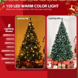 ZUN 7 FT Snow Tipped Artificial Christmas Tree with DIY 150 Warm Lights, Remote Control, 1100 Branch 78856463