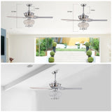 ZUN 52 inch Crystal Ceiling Fan with Lights Fandelier Chandelier Reversible Blades 3 Wind Speeds Remote W1592P162637