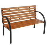 ZUN 48" Hardwood Slotted Steel Cast Iron Frame Outdoor Patio Garden Bench Park Seat 76069296