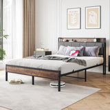 Queen Size Bed Frame, Storage Headboard with Charging Station, Solid and Stable, Noise Free, No Box W840120029