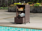 Mix Brown PE Rattan Outdoor Storage Cabinet, 3-Shelf with Removable Drawer & Lockable Wheels 16914318