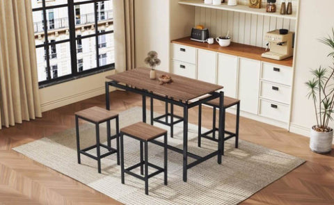 ZUN TREXM 5-Piece Compact Bar Table Set with Table and Stools - Modern Industrial Design, Space-Saving N715P173160P