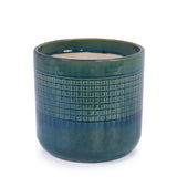 Set of 3 Grid Ceramic Flowerpot, Modern Planter for Patio, Garden, Windowsill - Blue Green W3273P322259