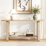 U_Style 62.9" Modern Minimalist Console Table, Solid Wood Entryway Sofa Table with Metal Accents, N711P289140O