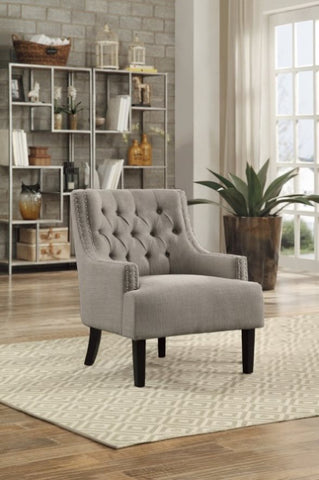 ZUN Modern Traditional Accent Chair Button Tufted Taupe Fabric Upholstery Solid Wood 1pc Living Room B011P182656
